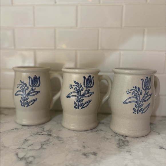Vintage Other - Vintage Blue and Cream Stoneware Mugs